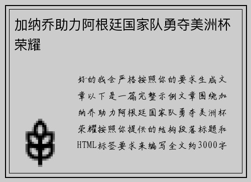 加纳乔助力阿根廷国家队勇夺美洲杯荣耀 加纳乔助力阿根廷国家队勇夺美洲杯荣耀
